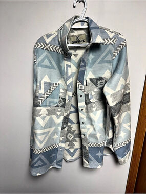 Outback Trading Co. Camile Shirt. Men's Geometric Blue & Gray Size Large